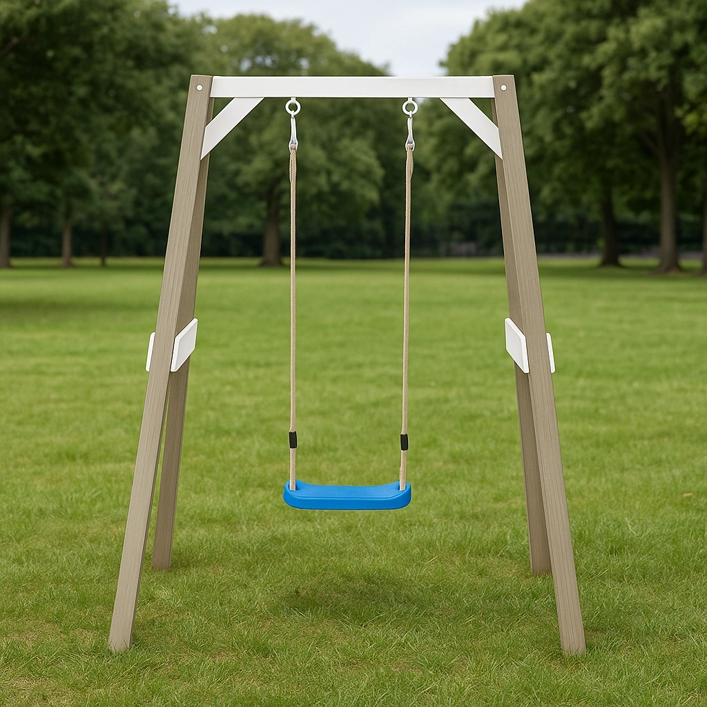 Columpio infantil madera exterior azul y blanco 150x100x200 cm - TzMDIue185hq