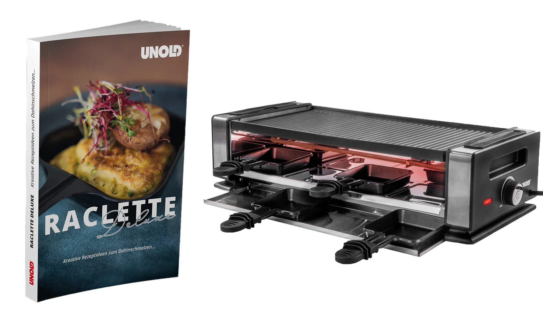 2025 Raclette Finesse Basic con libro de recetas – Raclette compacta para 2 a 4 personas
