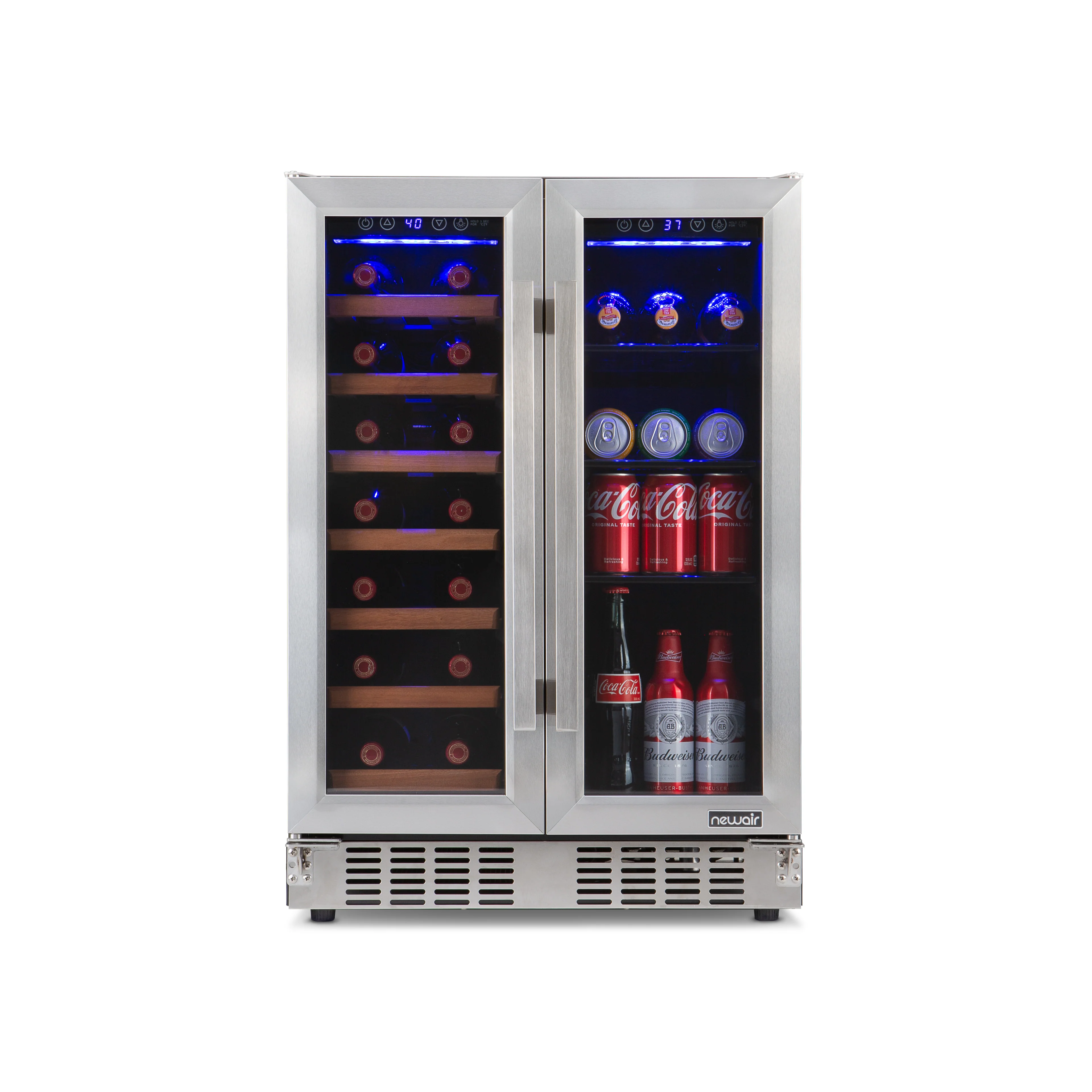 2025 Refrigerador para Vinos y Bebidas Newair – Doble Zona con Puertas Francesas (24 pulgadas)