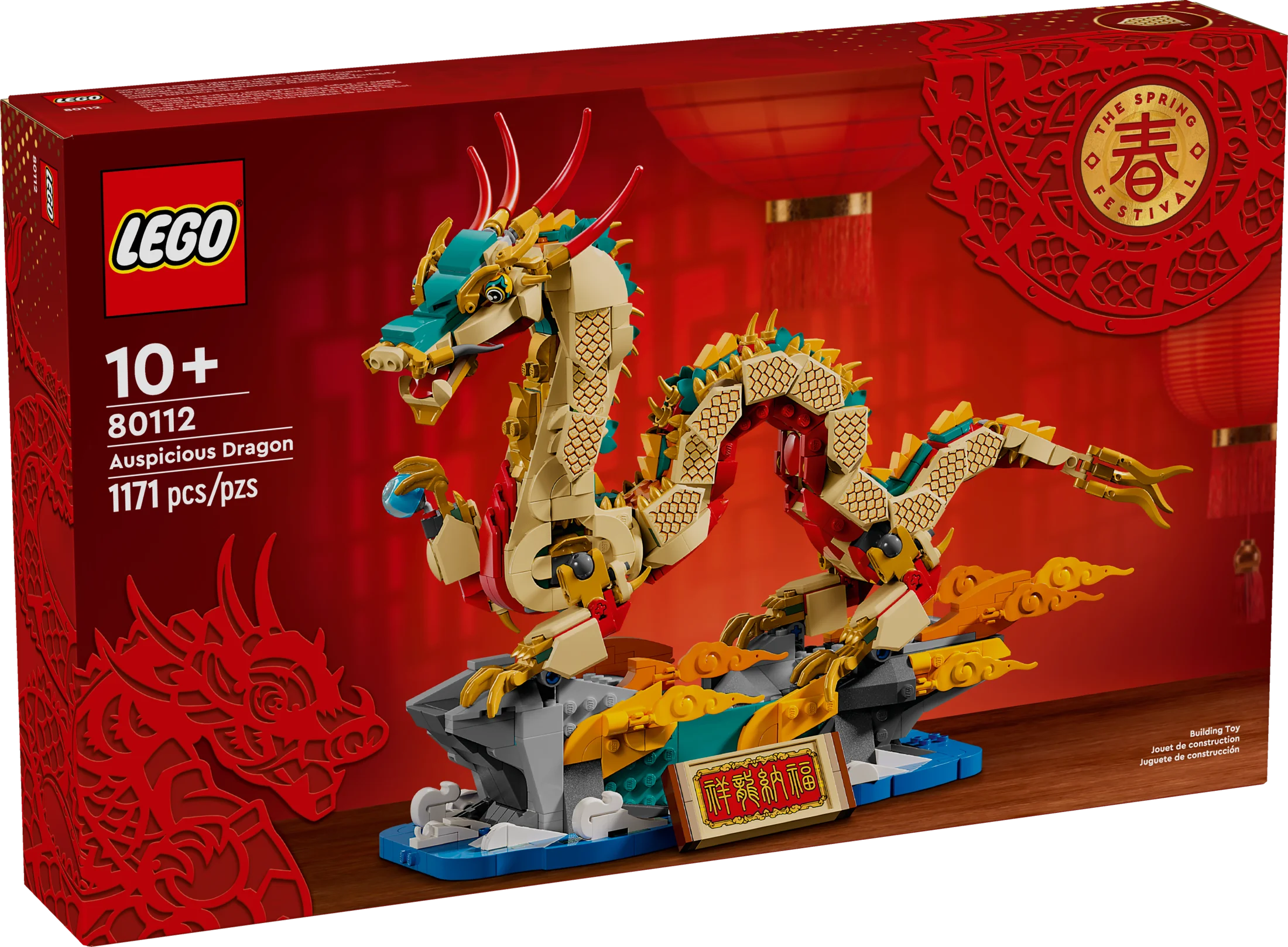 LEGO Festival de Primavera Dragón Auspicioso Figura Construible, Juguete Educativo para Niños, Set de Construcción de Dragón, Gran Decoración para el Festival de Primavera o Regalo Único para Niños y Niñas de 10 Años en Adelante, 80112