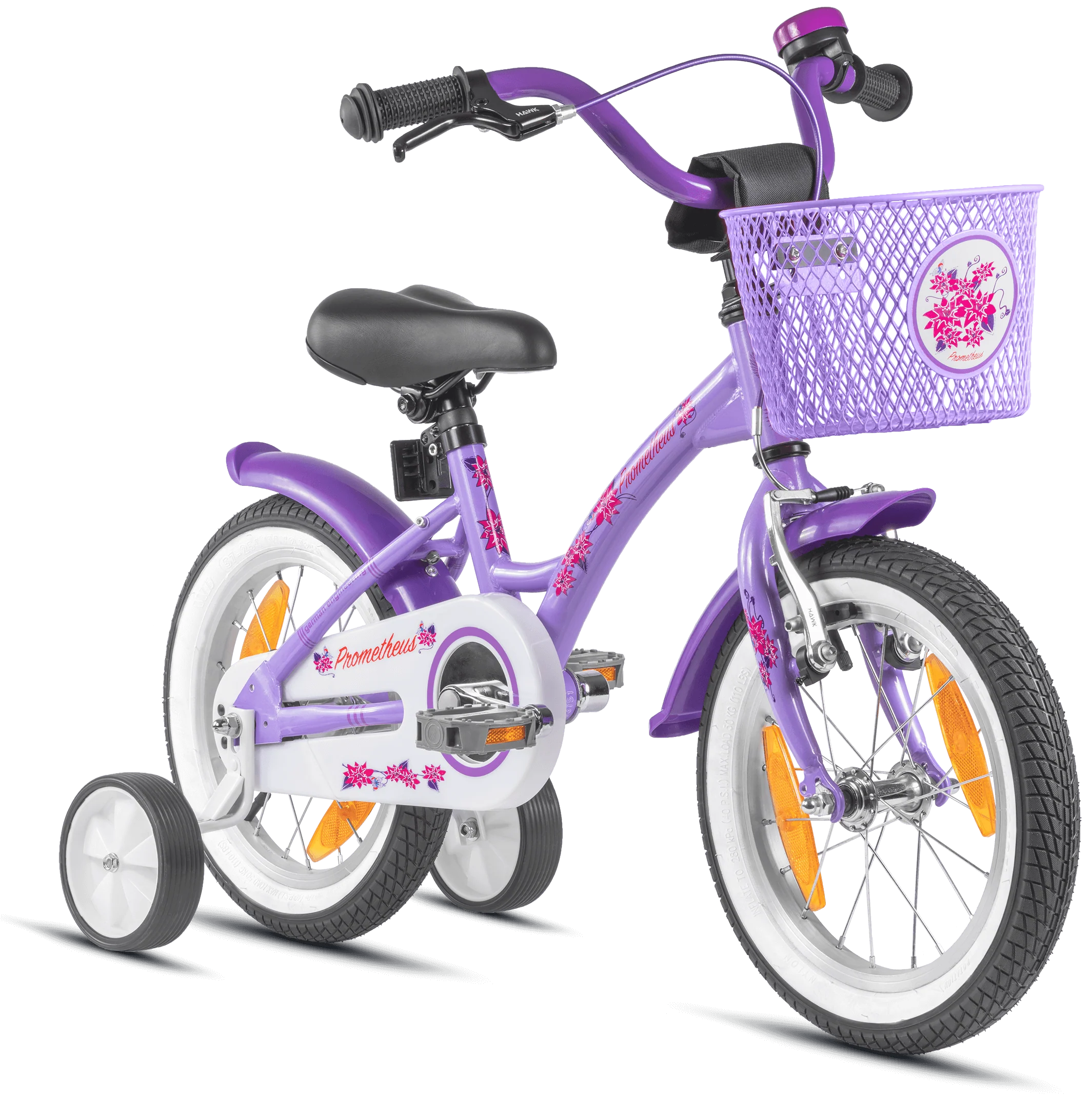 2025 Bicicleta Infantil de 14 Pulgadas con Ruedas de Apoyo, Violeta y Blanco, desde 3-4 Años