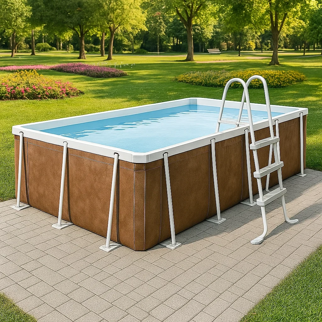 Piscina tubular rectangular desmontable de acero 532x265x119 cm marrón/blanco con filtro y escalera pmLWXqR199JJ