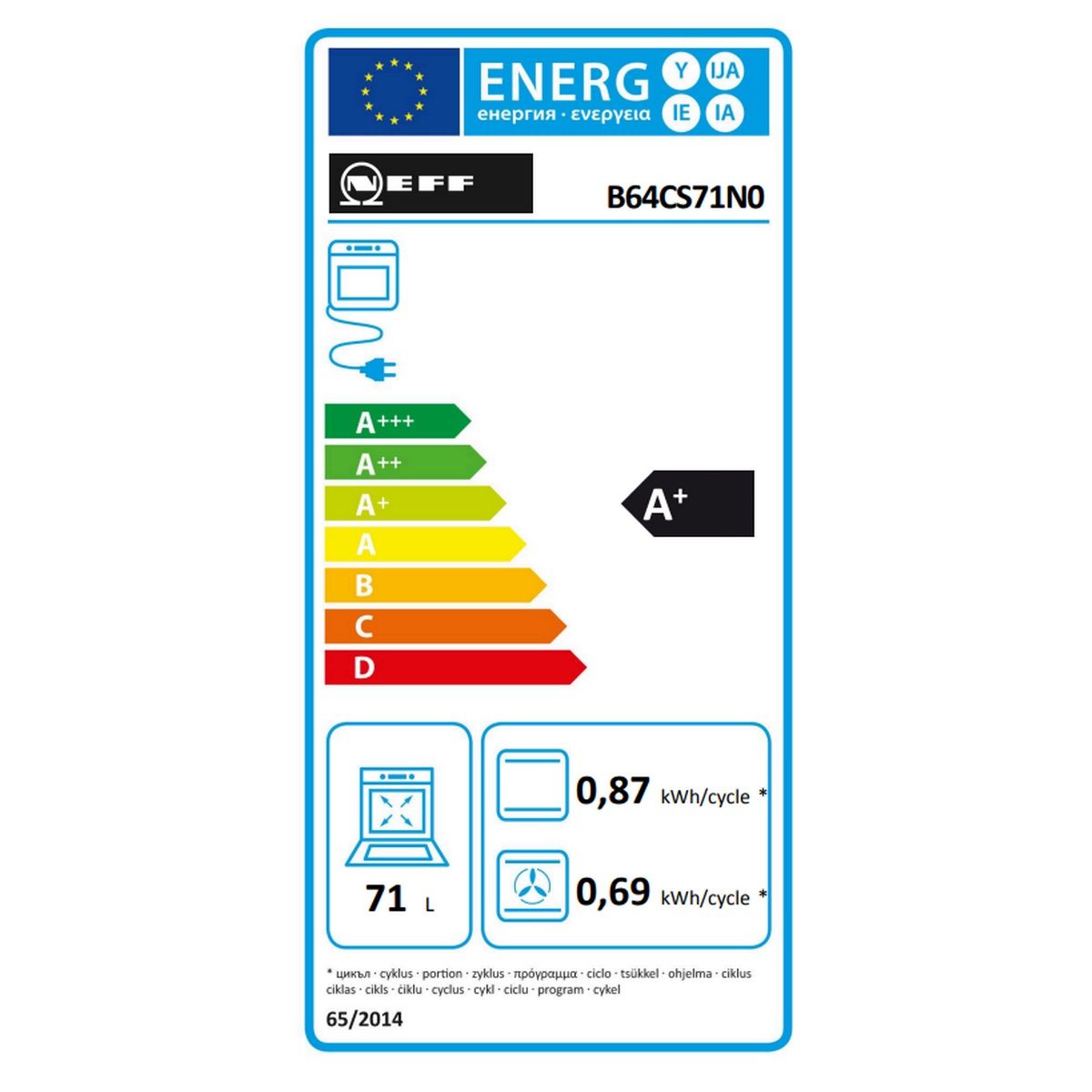 Neff Horno Multifunción Integrado 71l 60cm A+ Pirólisis Negro - B64cs71n0