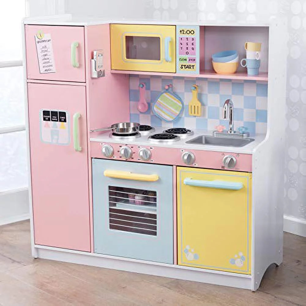 Cocina grande KidKraft de madera con perillas giratorias, puertas transparentes y teléfono de juguete, regalo para niños a partir de 3 años (42.30 x 17.60 x 43.00 pulgadas)