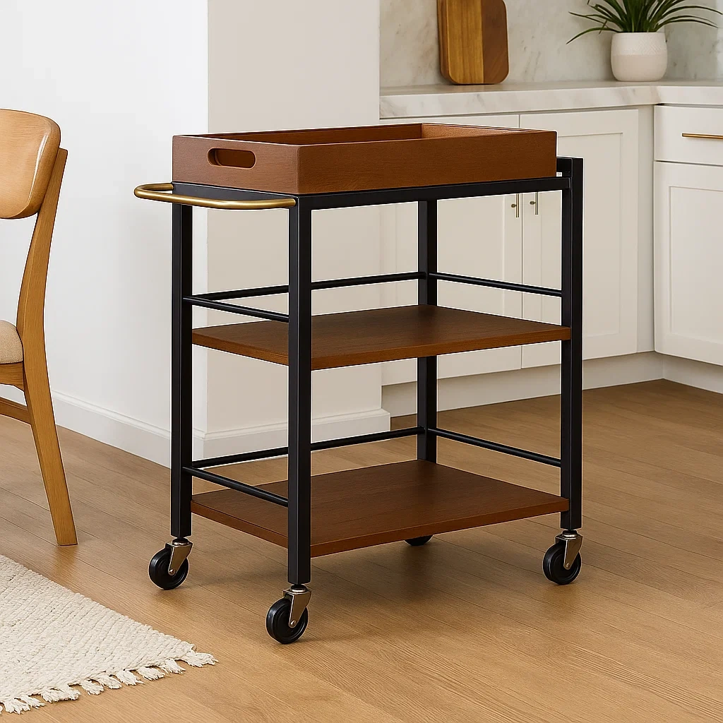 Isla cocina,carrito de cocina,con ruedas y estantes de madera,color marrón y negro,tamaño 60x40x80 cm,para cocina doméstica. - 4NI9Kr538Ttx