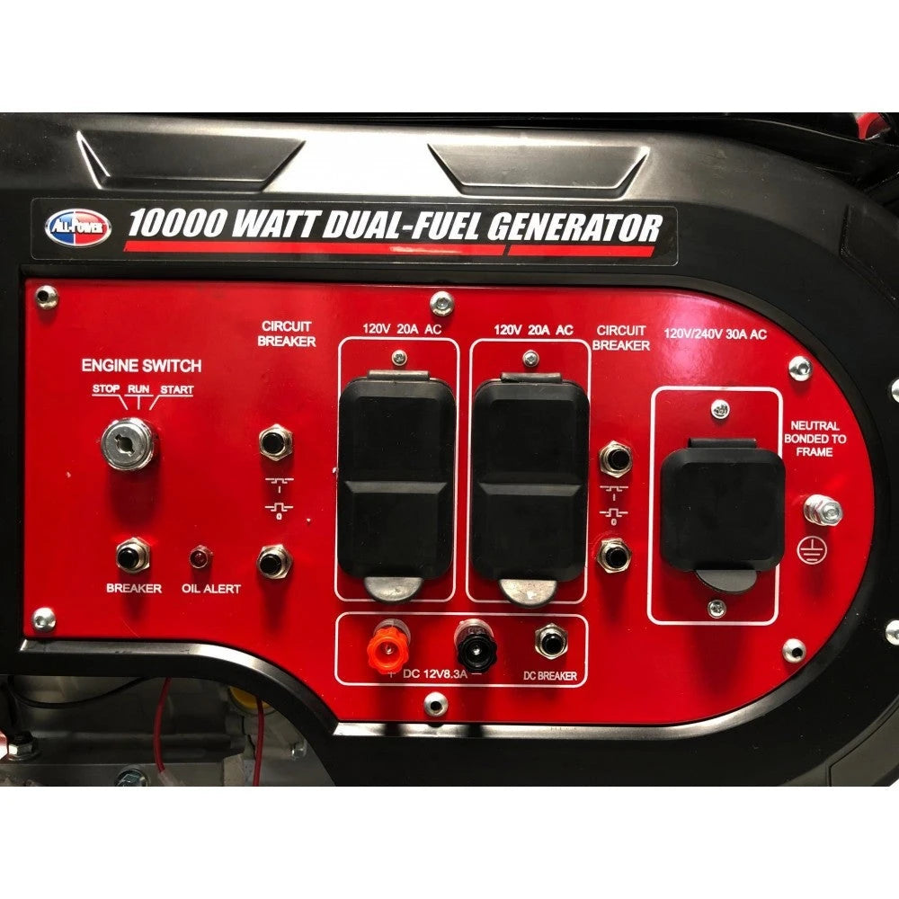 Generador portátil All Power de 10,000 vatios y combustible dual, modelo G10000EGL, para gasolina y propano