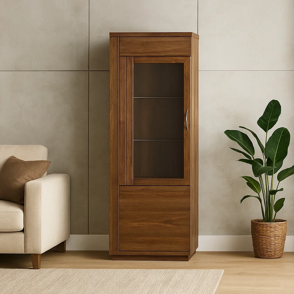 Vitrina con puerta de vidrio,madera de roble,color marrón,instalación fácil,para sala de estar o oficina,60x35x160 cm - S08G9xyJVasR