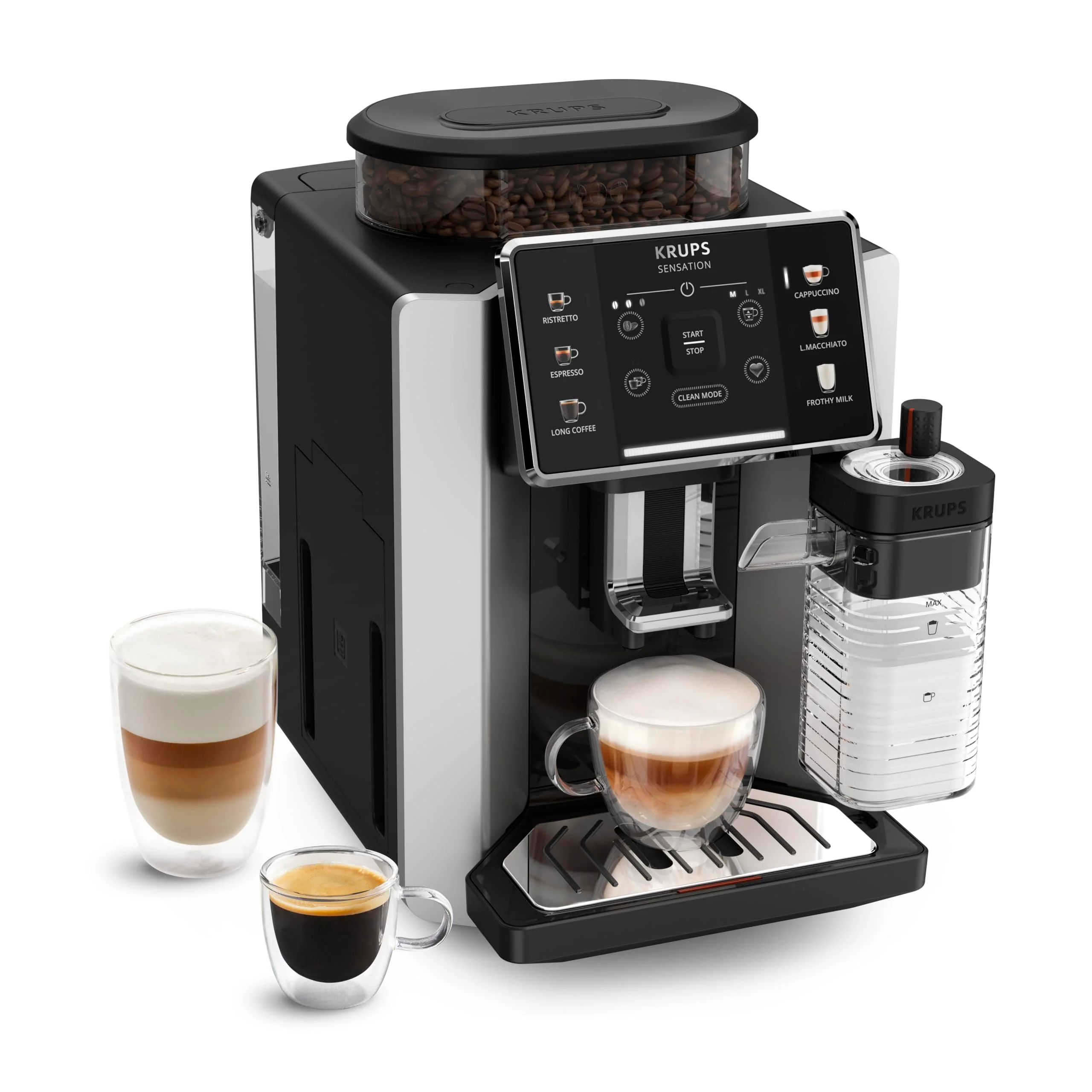 2025 Krups Essential - Cafetera súper automática, 15 Bares de presión, Molinillo cónico de Metal, con selección de cantidad e Intensidad de café, 1.7 l, 1 Cups, Acero, Pantalla LCD + Acc. Leche