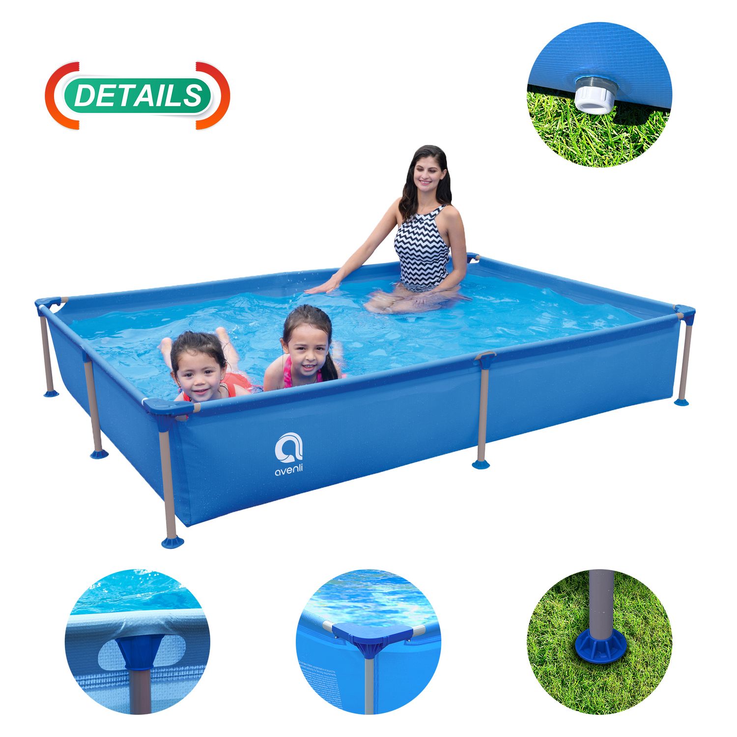 Piscina Tubular Avenli Steelsuper Frame Rectangular Pool Set. Capacidad 1287l. Medidas De 228cm X 159cm X 42cm