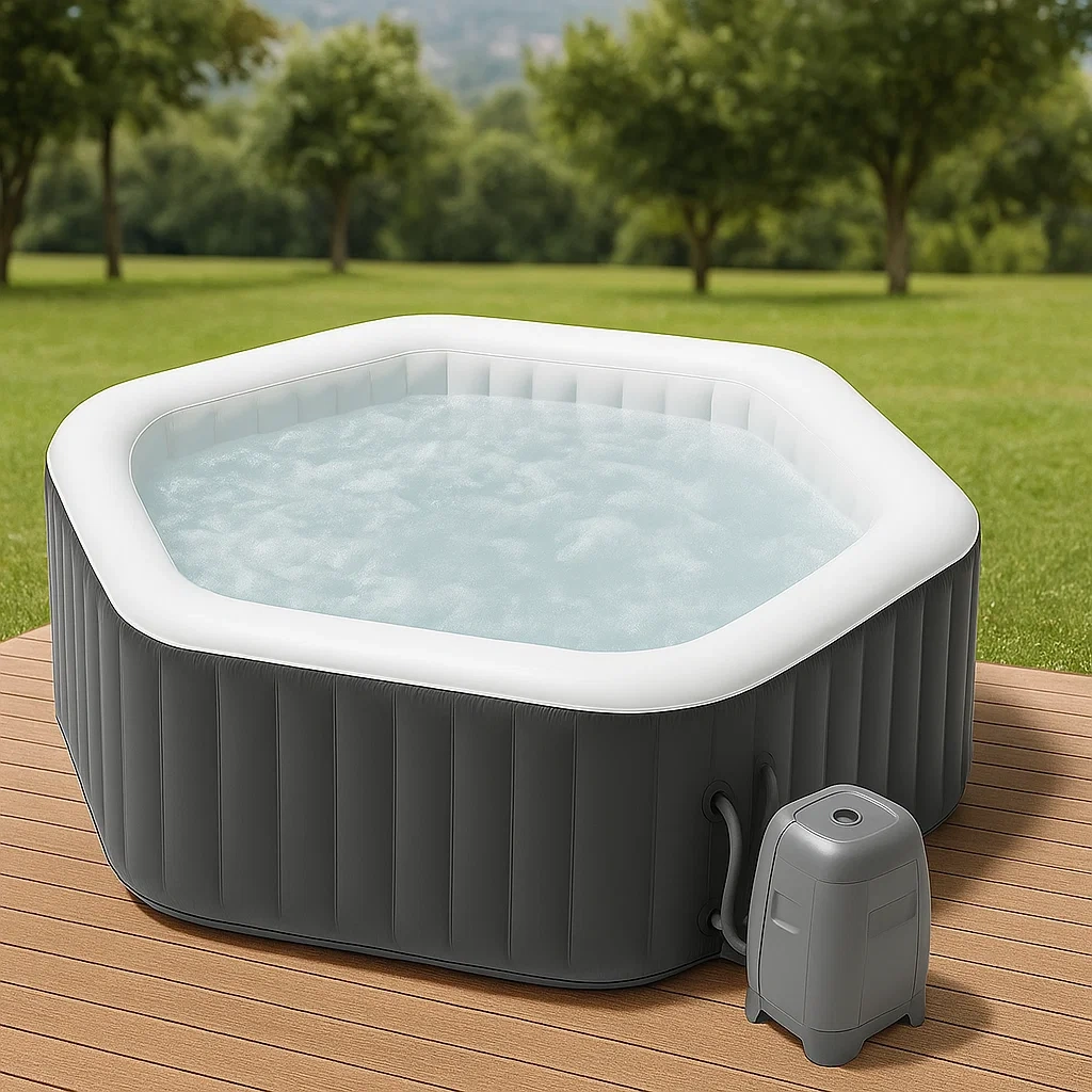 Spas hinchables, 170x170x65 cm, 4 personas, octagonal, color Gris/blanco UCAKMWf348dK