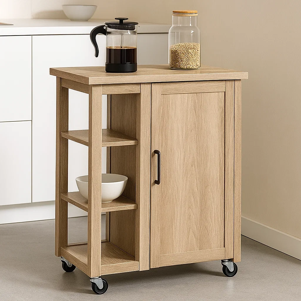 Isla cocina,carrito de cocina con ruedas,madera natural,puertas y estantes,80x40x85 cm. - kUK3ihRBc4As