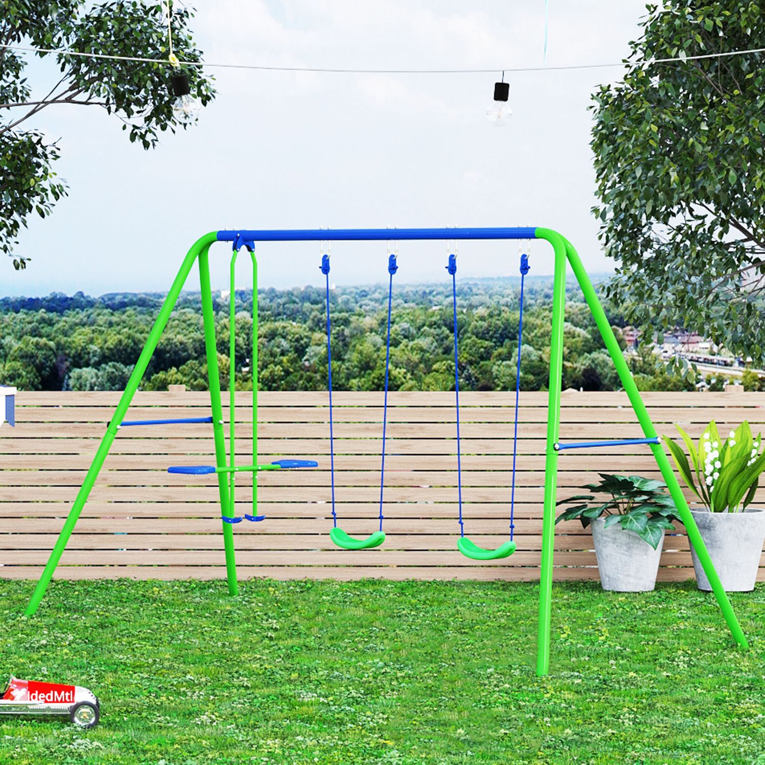 Juego De Columpios De Jardín Outsunny Metal Pe 280x140x178 Cm Verde