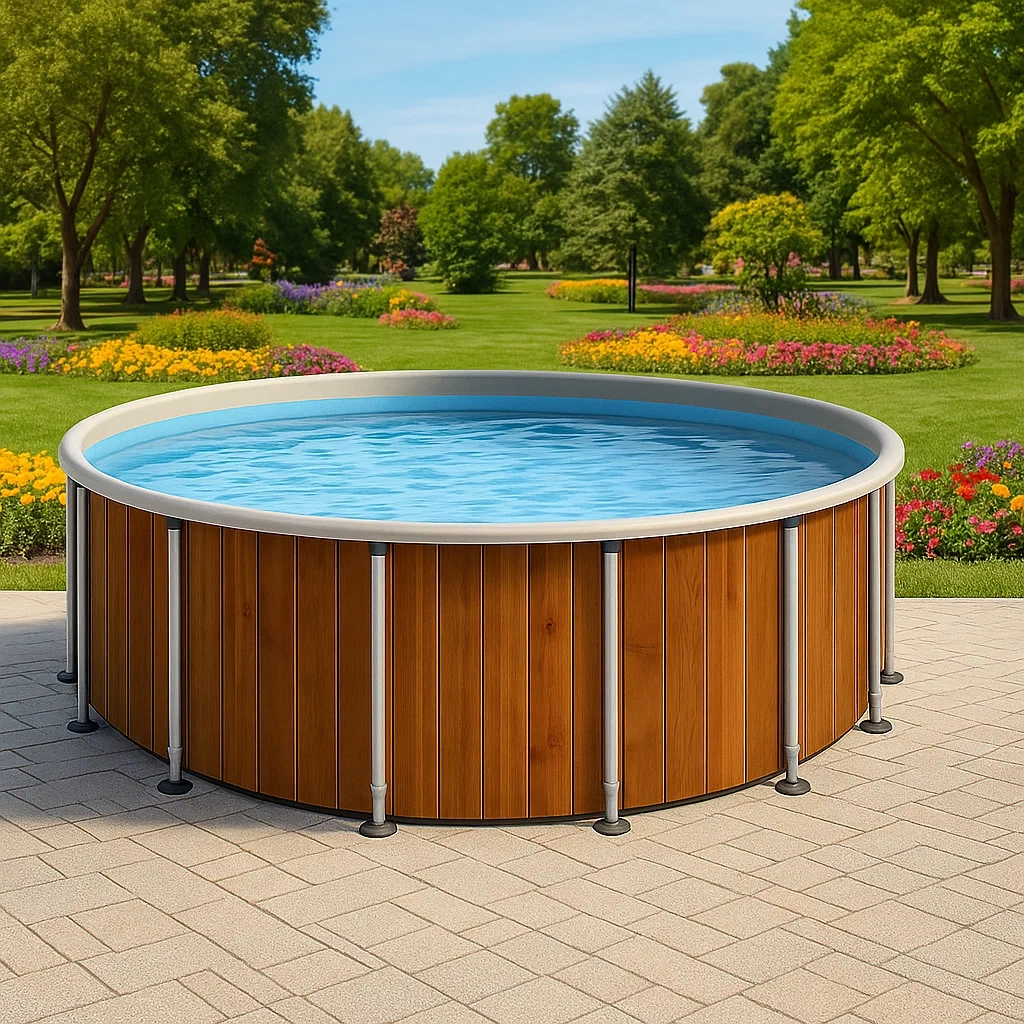 Piscina tubular redonda desmontable de acero 298x96 cm madera/Blanco con filtro y escalera ZEDCTny251Le