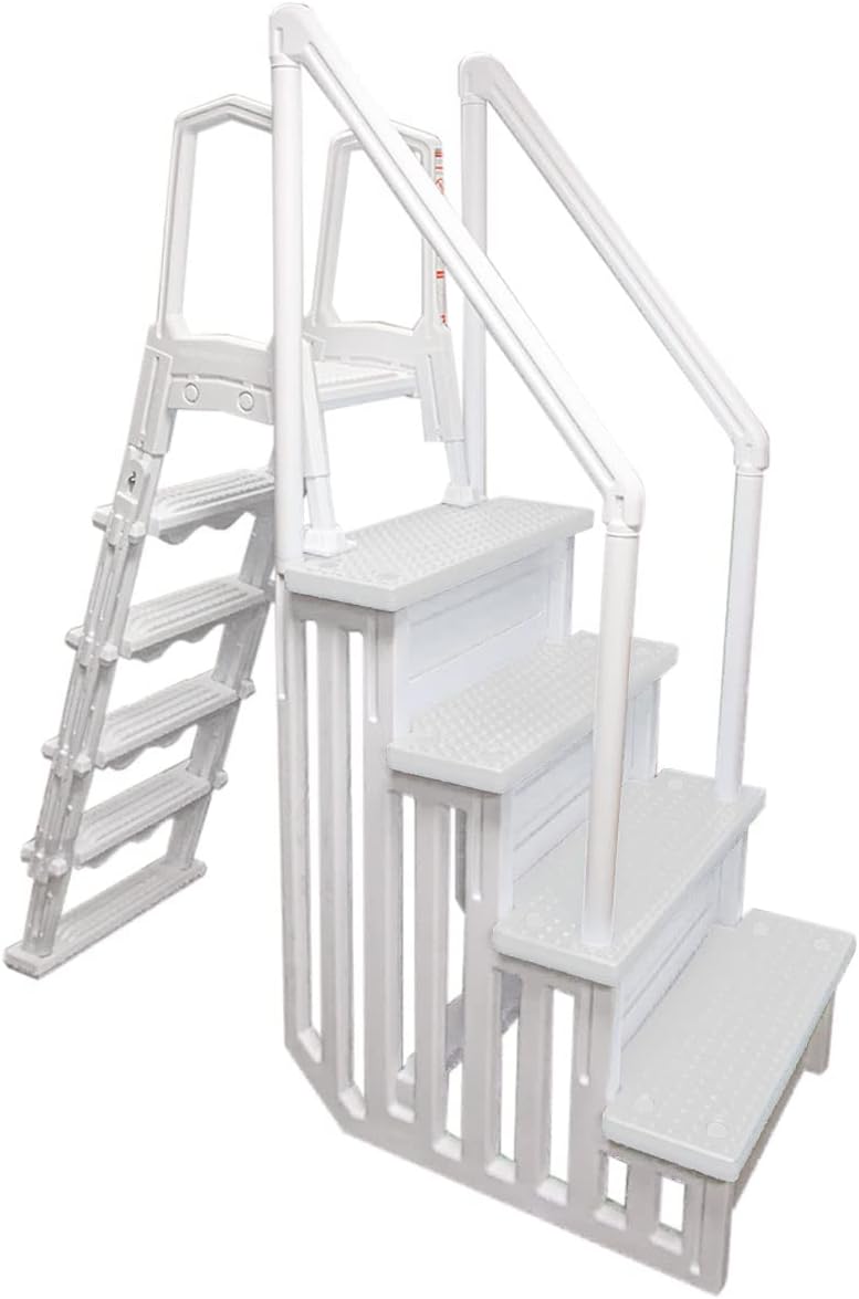 Escalera Antideslizante para Piscinas Elevadas | Gris | Para piscinas elevadas con altura de terraza de 48 a 54 | Escalera de seguridad con capacidad hasta 300 lbs