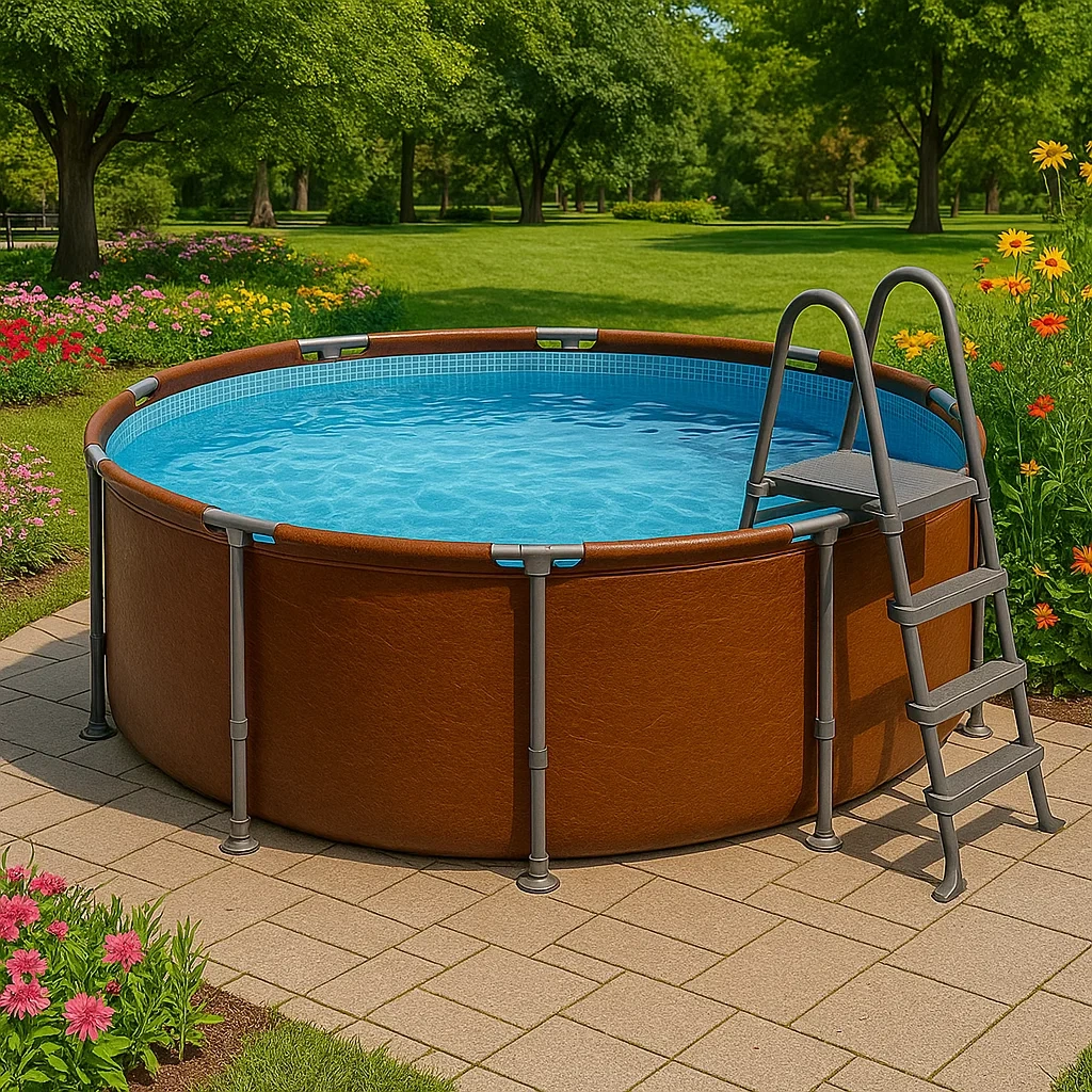 Piscina tubular redonda desmontable 358x98 cm color madera con filtro y escalera cskiaQE270ie