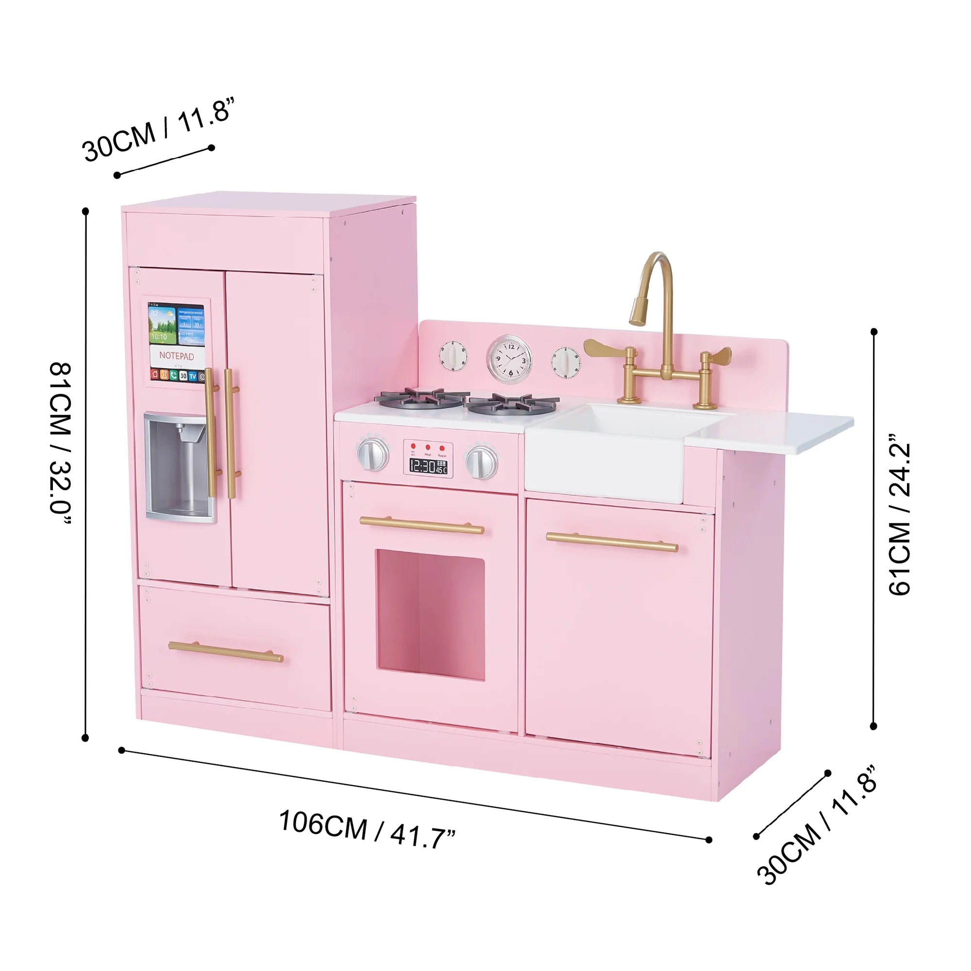 2025 Cocina de Juguete Little Chef Charlotte Moderna para Niños con Refrigerador Independiente. Unidad de Cocina Separada y Características Interactivas. Rosa