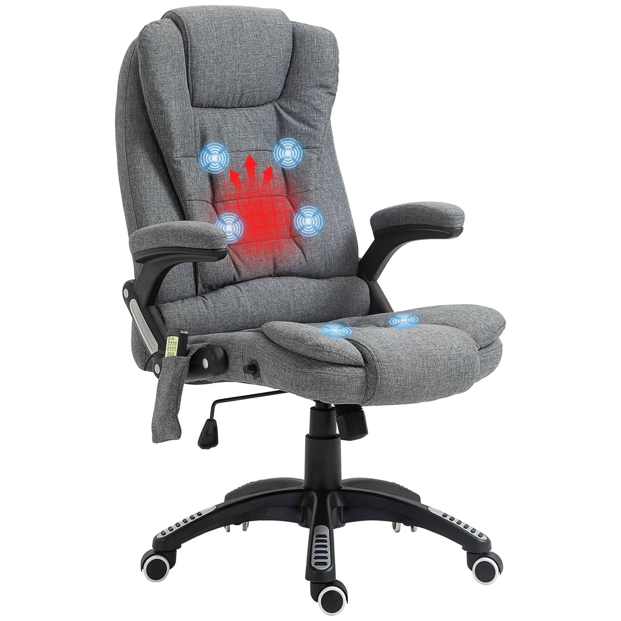 Silla de Oficina Ergonómica con Masaje de 6 Puntos y Calefacción en la Espalda, Tela Tipo Lino, Gris