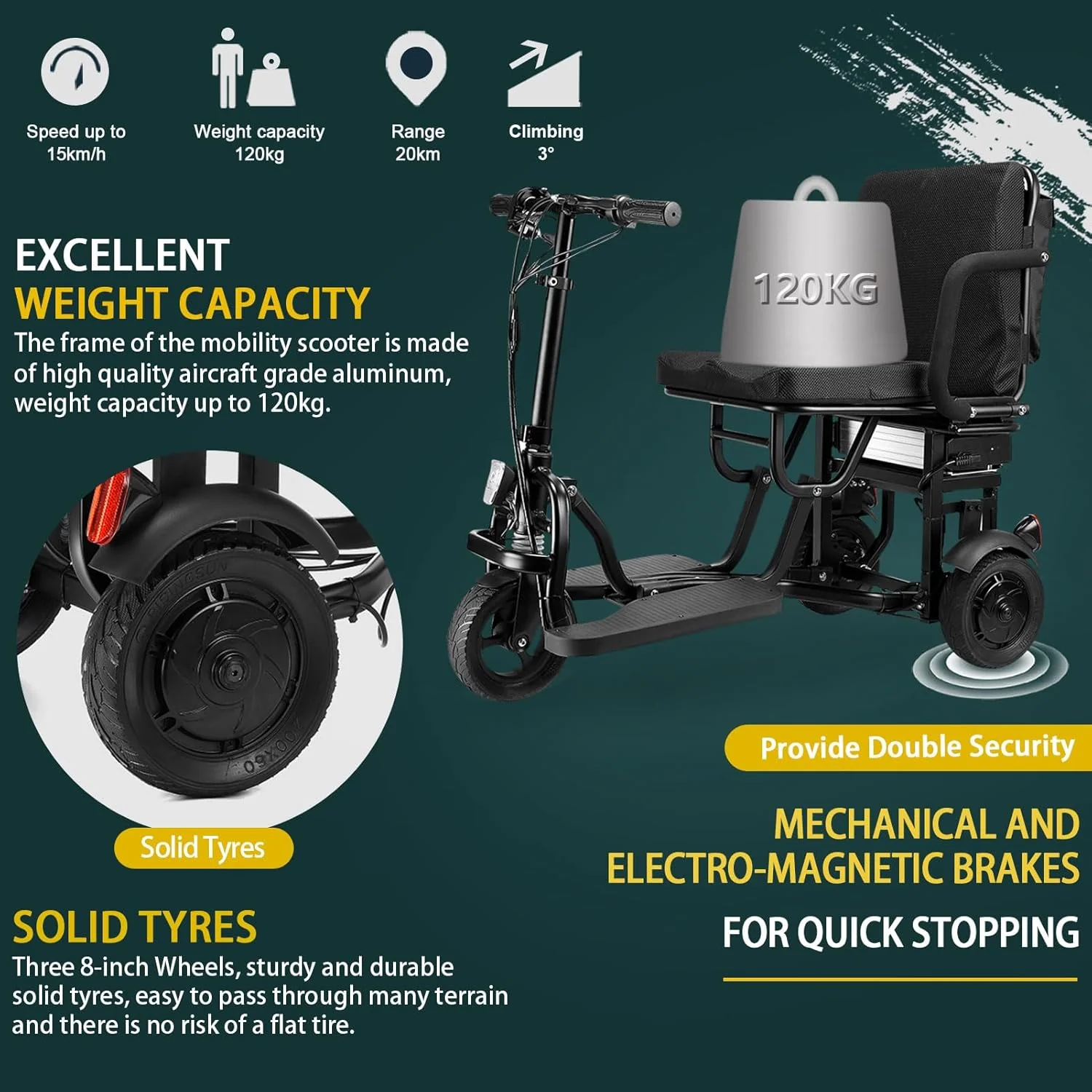 2025 Scooter eléctrico plegable WISGING de 3 ruedas – movilidad práctica para adultos y personas mayores