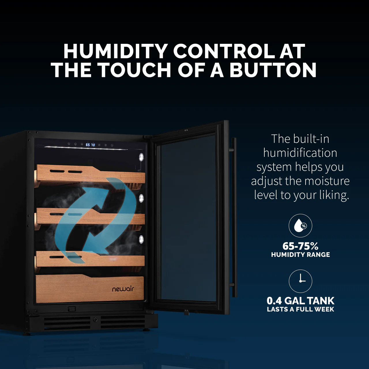 2025 Newair® Humidor Eléctrico para Puros. 1.500 Unidades – Empotrable o Independiente