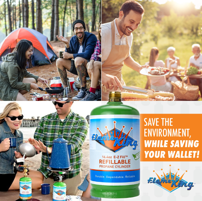 Cilindro de Propano Recargable Flame King de 1 lb con Kit de Recarga