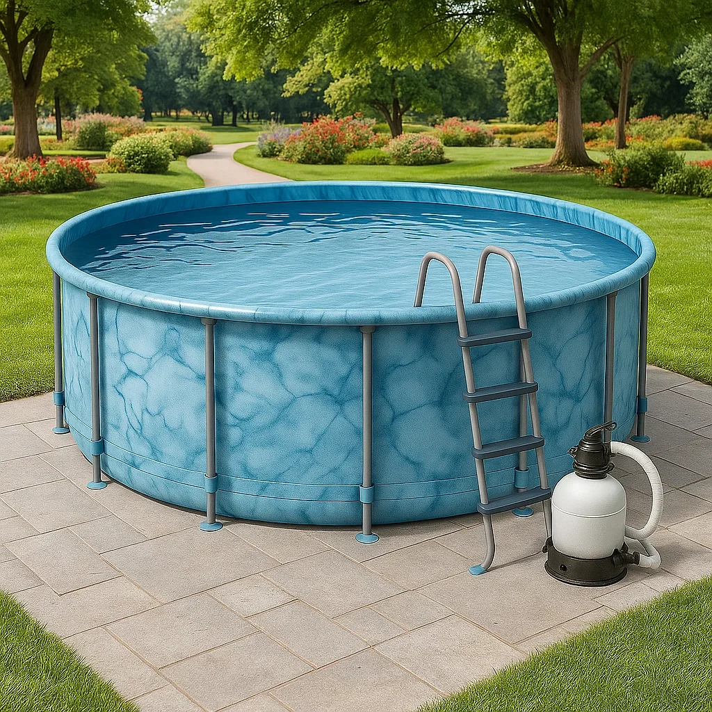 Piscina tubular redonda desmontable de acero 358x98 cm azul/gris con filtro y escalera XkddJre257EX