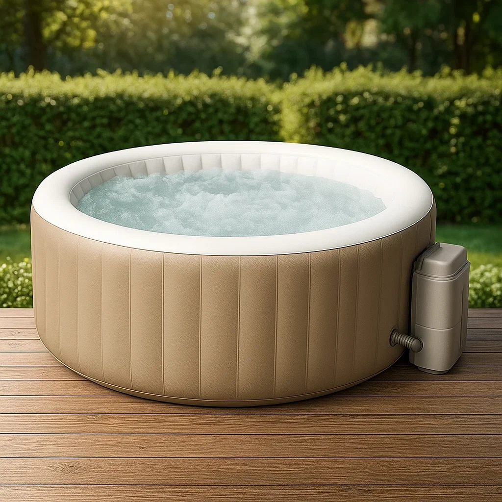 Spas hinchables 196x196x71 cm 4 personas redondo beige/blanco ZLdAmCF367en