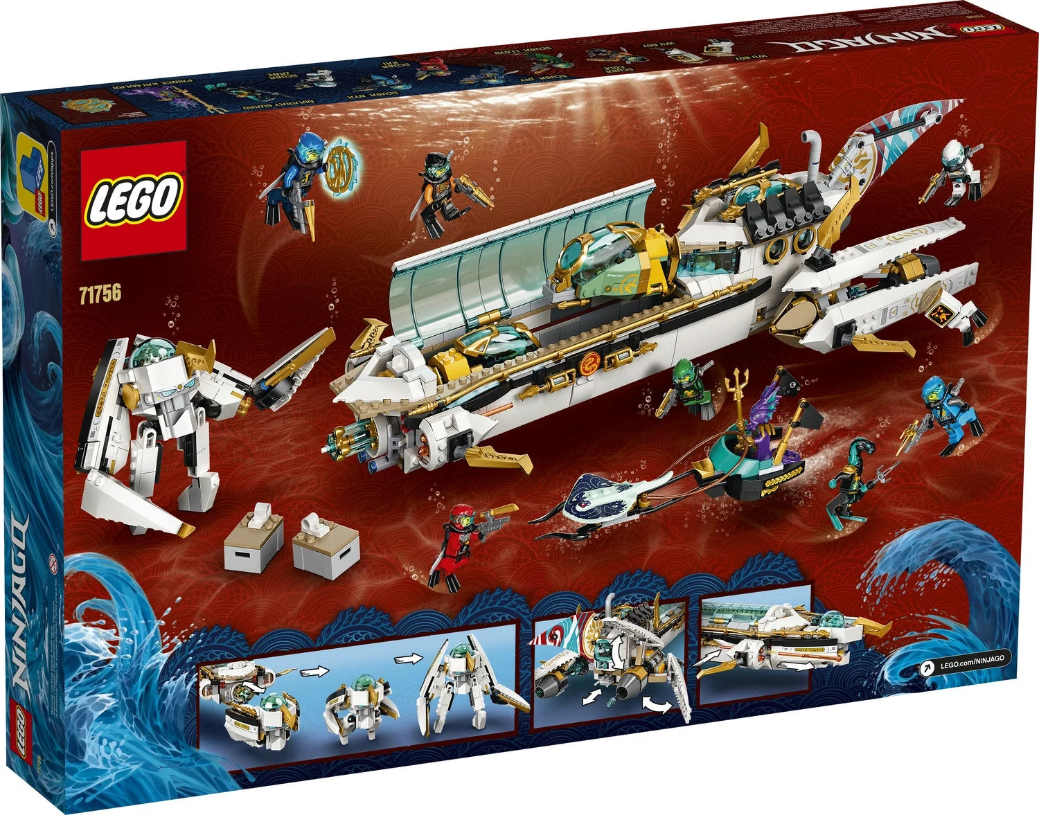 LEGO NINJAGO Hydro Bounty, Set de Construcción de Submarino 71756 con Minifiguras de Kai y Nya, Juguetes Ninja, Regalos para Niños y Niñas a partir de 9 años