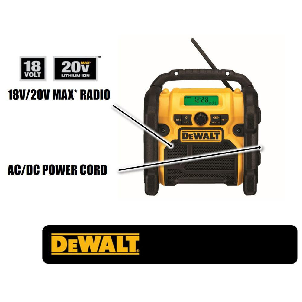 2025 Radio de obra compacta DEWALT 20-Volt MAX con cable / inalámbrica