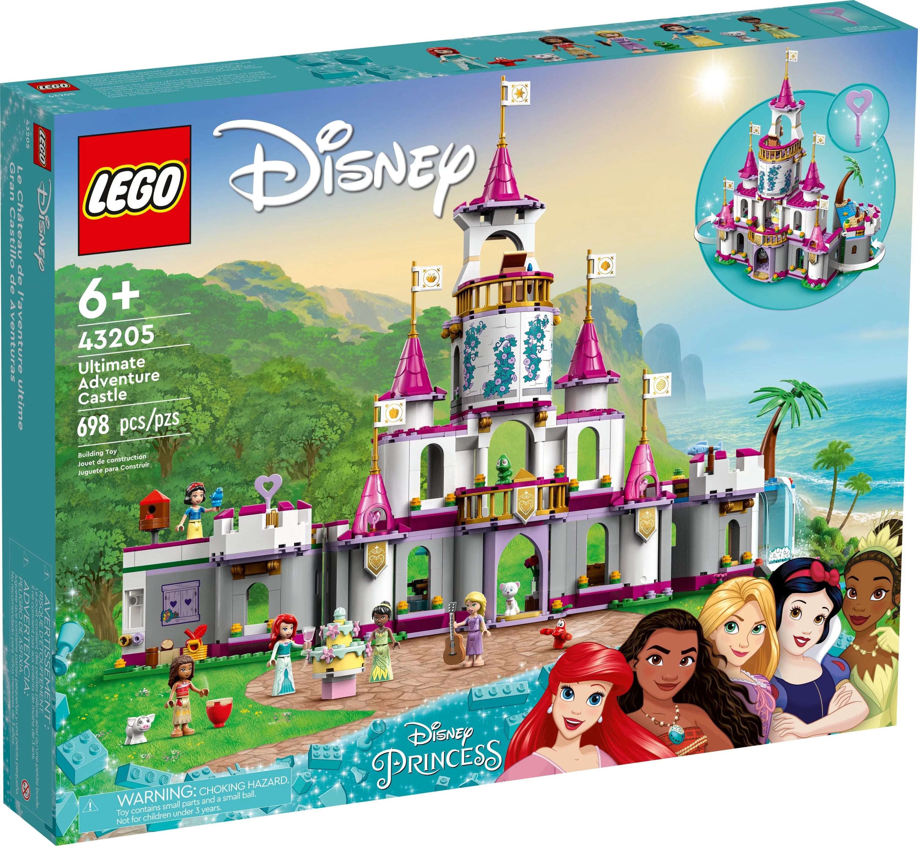 LEGO Disney Princesas Castillo de la Aventura Definitiva, Set de Construcción de Juguete, Incluye 5 Mini Muñecas de Princesas Disney: Ariel, Rapunzel y Blancanieves, Regalo Disney para Niños y Niñas, 43205