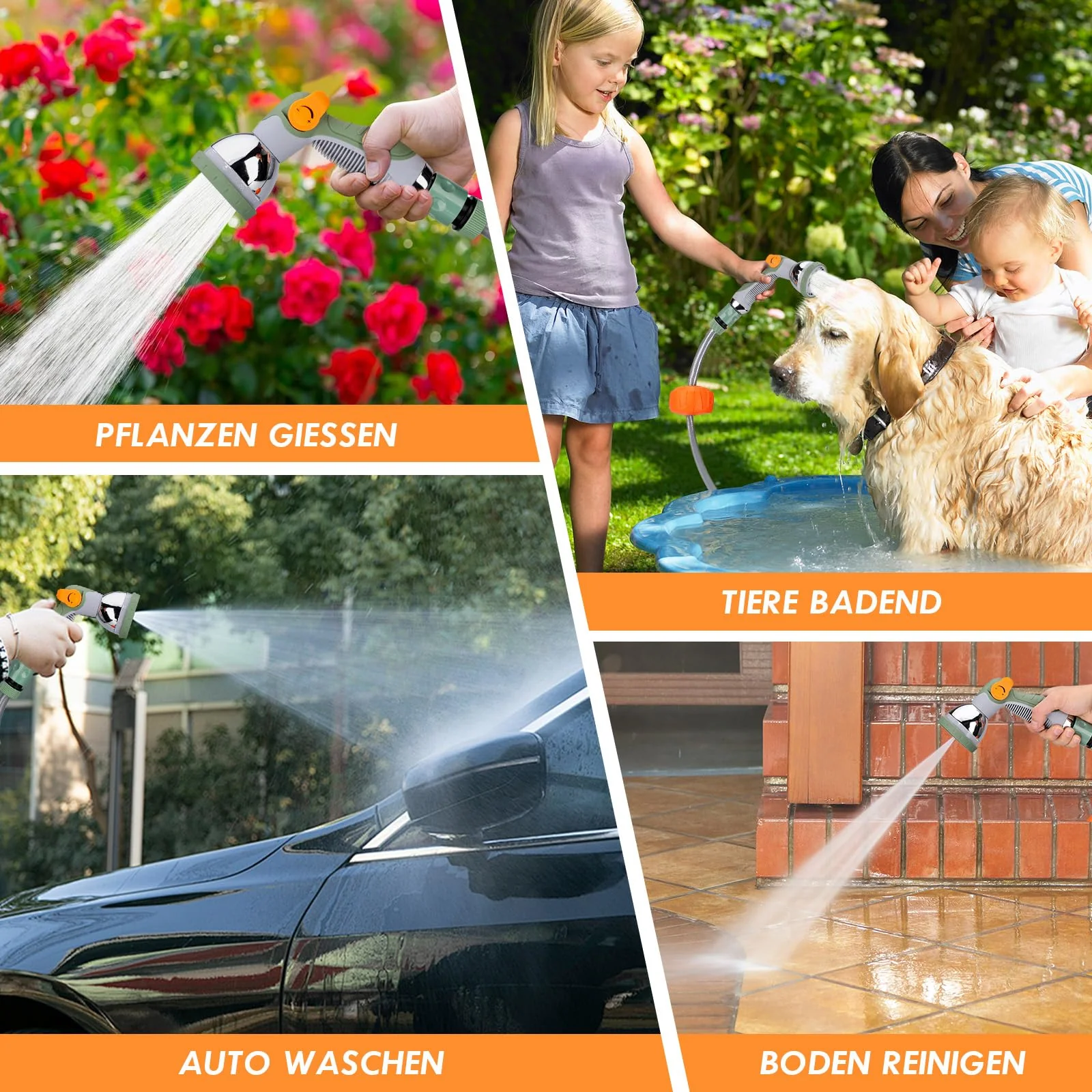 2025 Enrollador de Manguera Extensible de Pared, Manguera de Jardín 38 m + 2 m con Pistola Pulverizadora de 10 Funciones, Retracción Lenta, Bloqueo en Cualquier Longitud, Soporte Giratorio 180°
