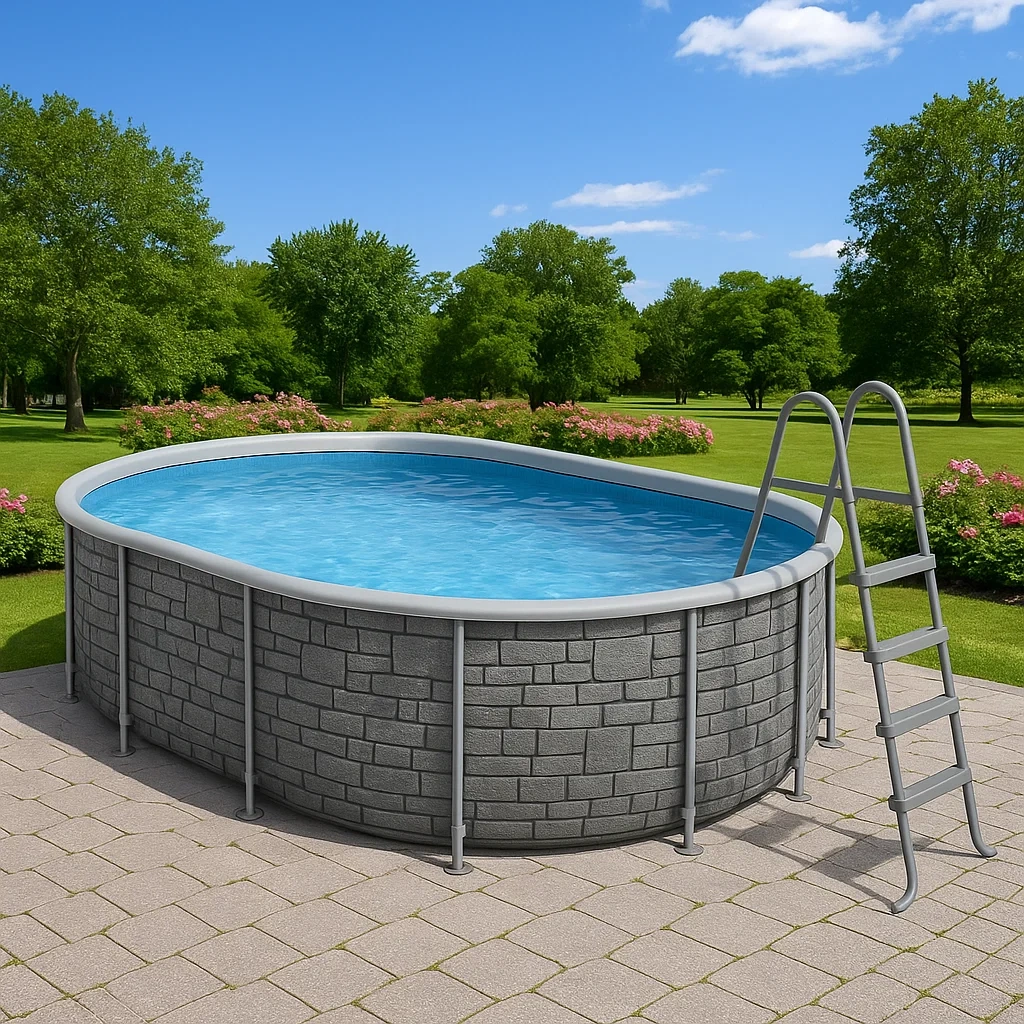 Piscina tubular ovalada desmontable con estructura de acero 418x243x98 cm gris/azul  WnSXihA119zB