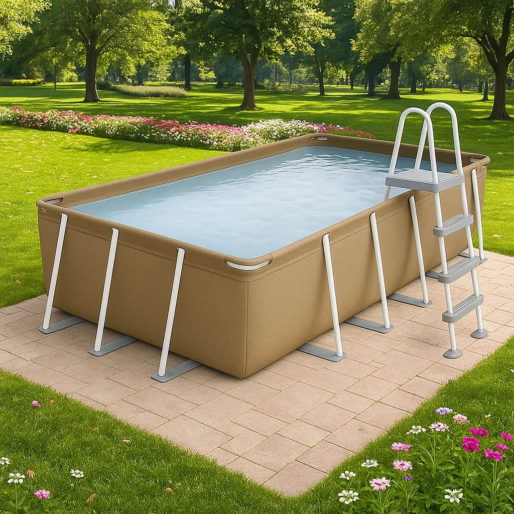 Piscina tubular rectangular 532x265x119 cm Beige/Blanco con filtro y escalera OmmtHRN202Vi