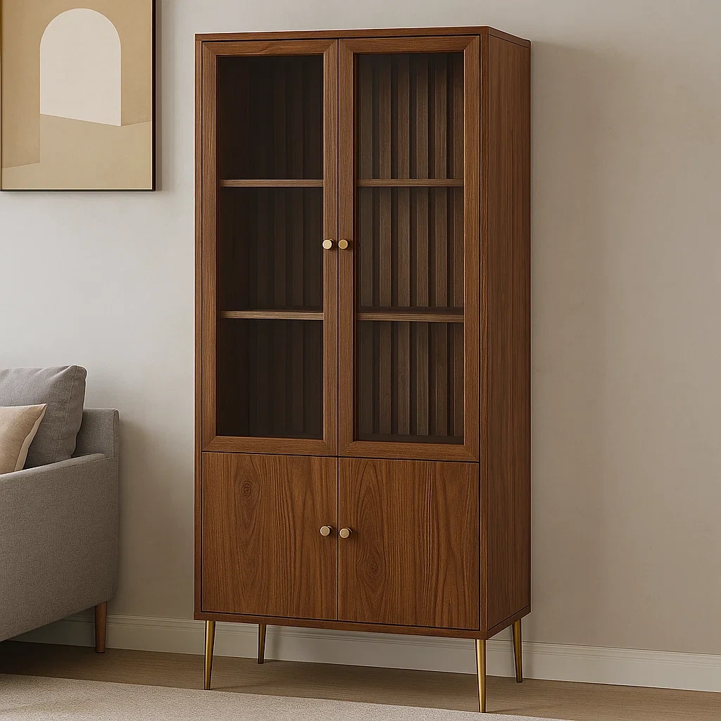 Vitrina con puertas de cristal y madera,con 3 estantes,madera aglomerada,color marrón,autoportante,para salón u oficina,vitrina 90x40x180 cm - zie1ODsokFdY