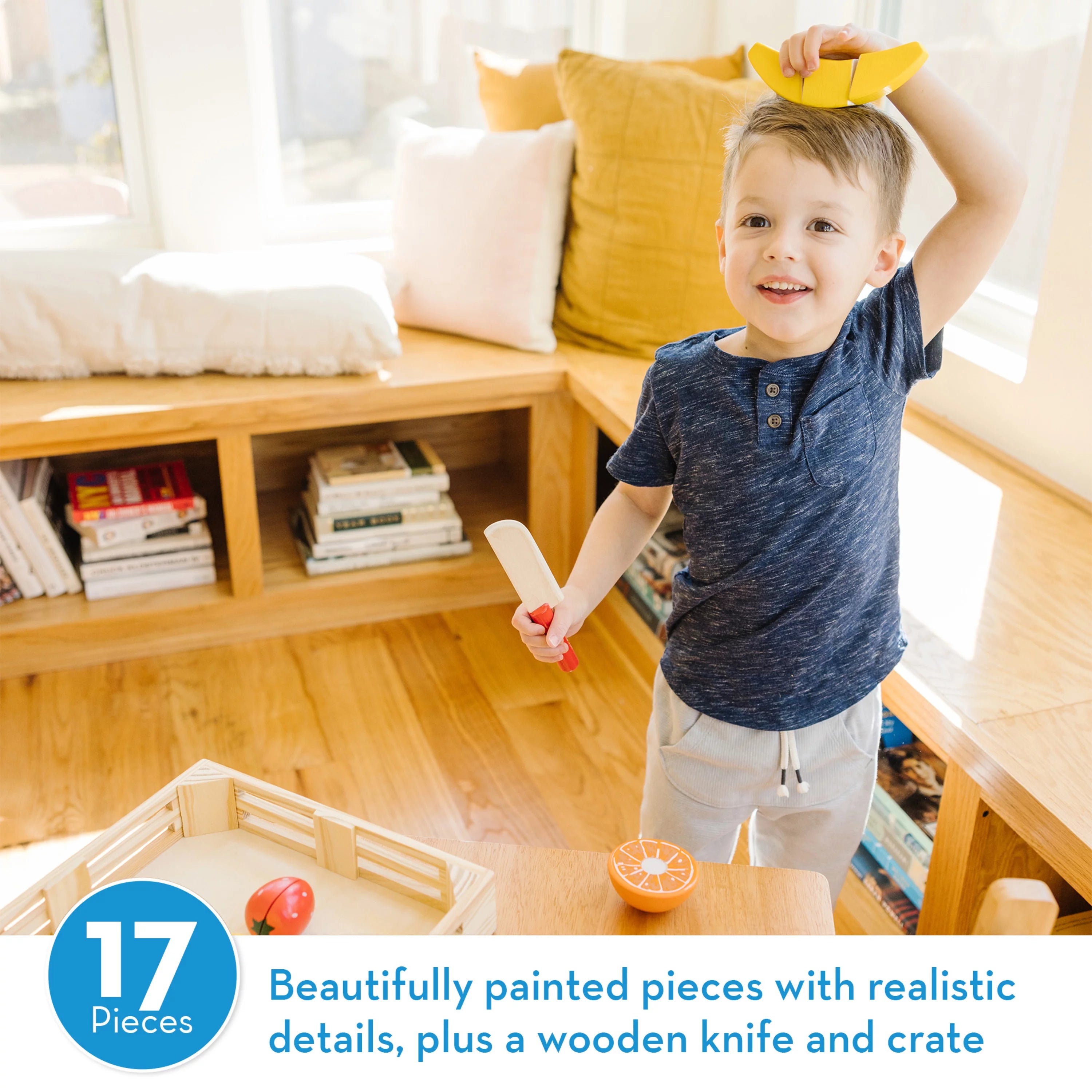 Melissa & Doug Set de Cortar Frutas – Accesorio de Cocina de Juguete de Madera, Multicolor