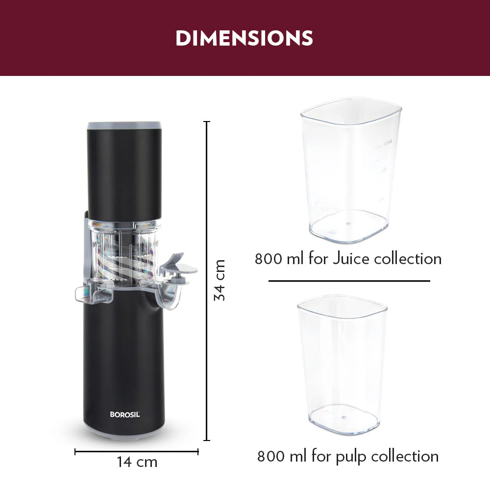 2025 Extractor de jugos en frío Borosil Easy Juice Cold Press Slow Juicer