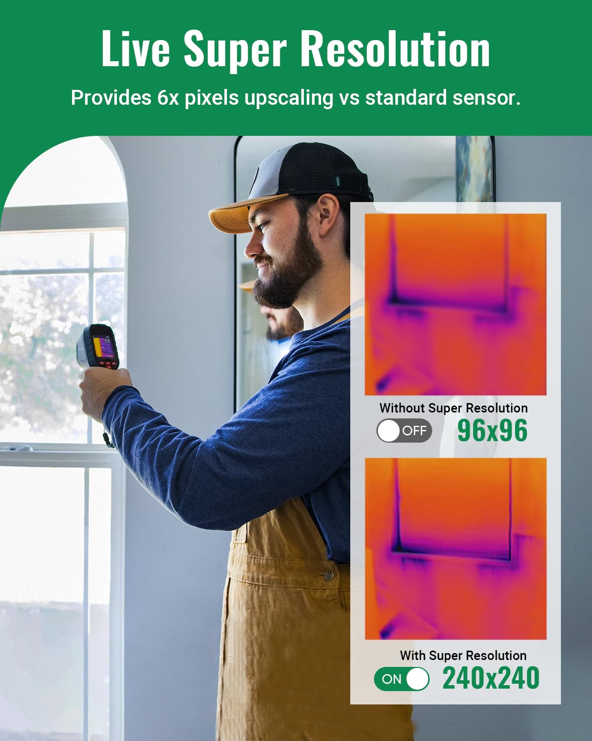 2025 Cámara térmica, súper resolución 240 x 240, cámara de imágenes térmicas con puntero láser, resolución IR 96 x 96, cámara infrarroja 25 Hz, rango de -20°C a 550°C, campo de visión 50°, autonomía 8h