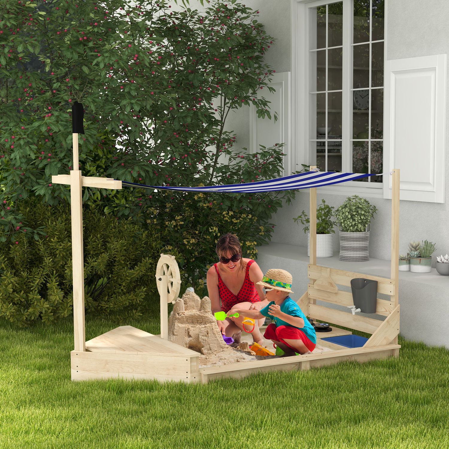 Arenero Para Niños Con Toldo Juguetes De Cocina Natural Outsunny
