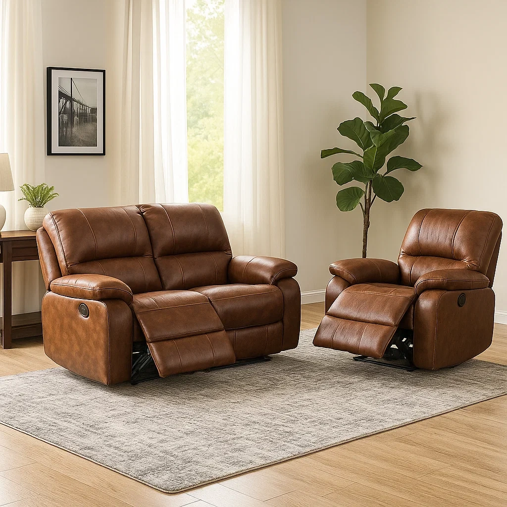 Conjunto sofás,3 asientos,cuero sintético,marrón,combinación de sillón individual y sofá doble,reclinable,sillón 90x95x100 cm sofá 160x95x100 cm,sala de estar - L4Onv17yrGY1