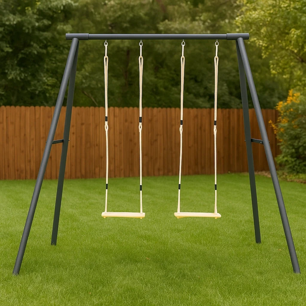 Columpios infantiles 210x160x195 cm Gris/Madera Acero/Madera - SbBqqoEP29fU