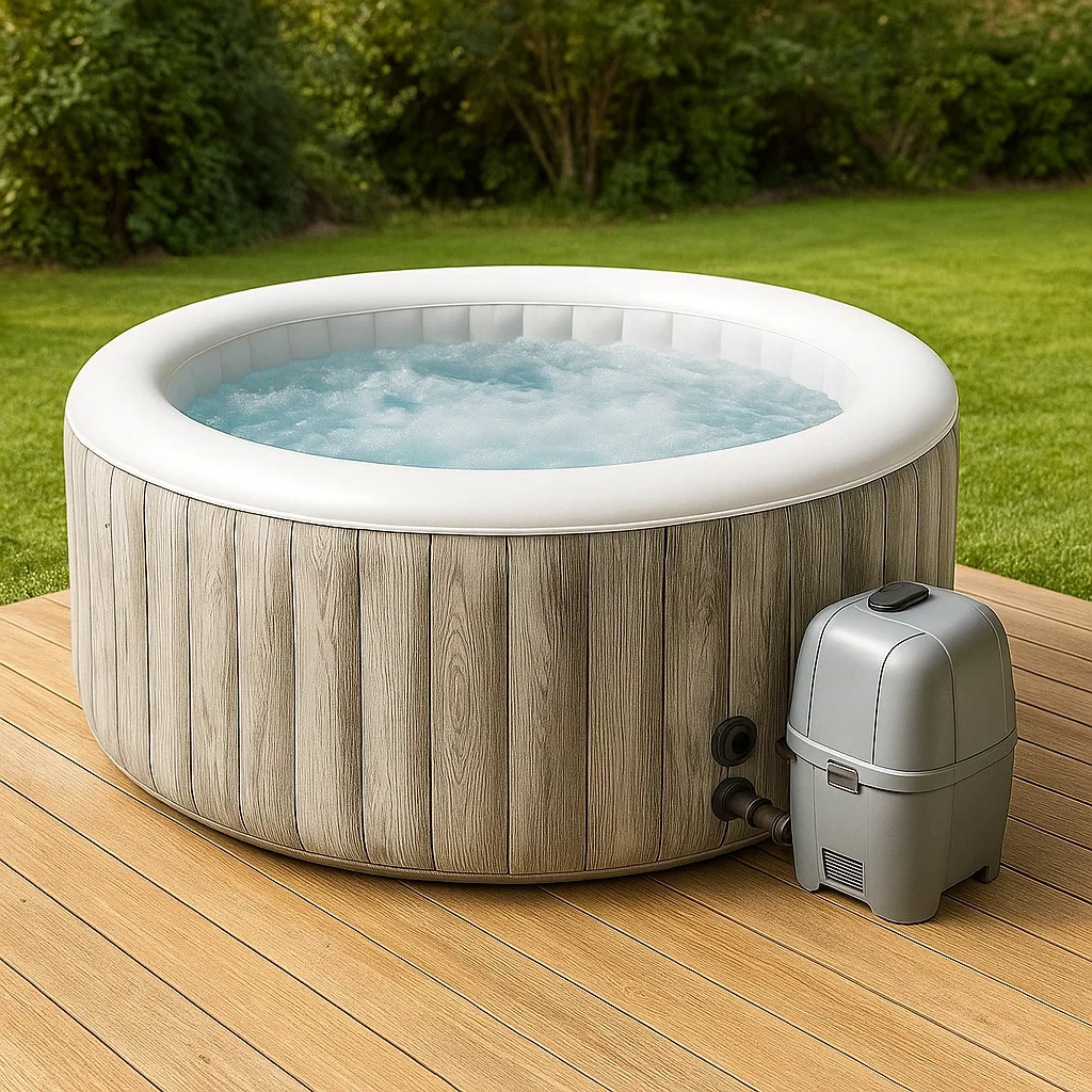 Spas hinchables 196x196x71 cm, 4 plazas, color gris/blanco, forma redonda gCVkEoi368PC
