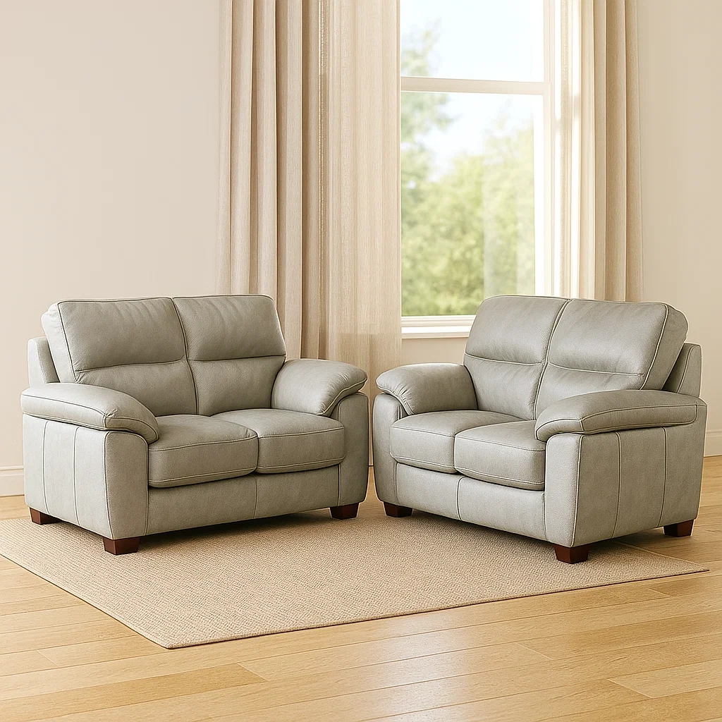 Conjunto sofás,4 plazas,material de cuero,color gris,estructura tradicional,sin características adicionales,dimensiones del sofá de 2 plazas 150x80x90 cm,para salones y salas de estar. - yErGOwMy6igl