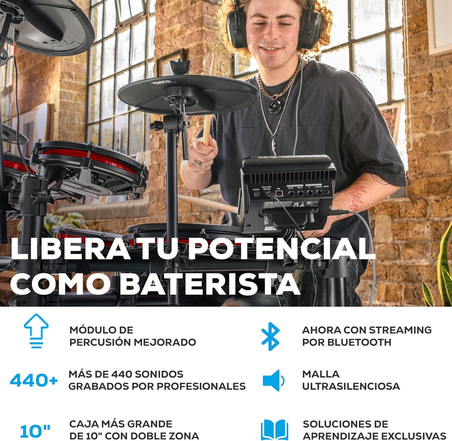 Alesis Nitro Max Kit Batería Electrónica con Parches Silenciosos de Malla, Caja de Doble Zona de 10