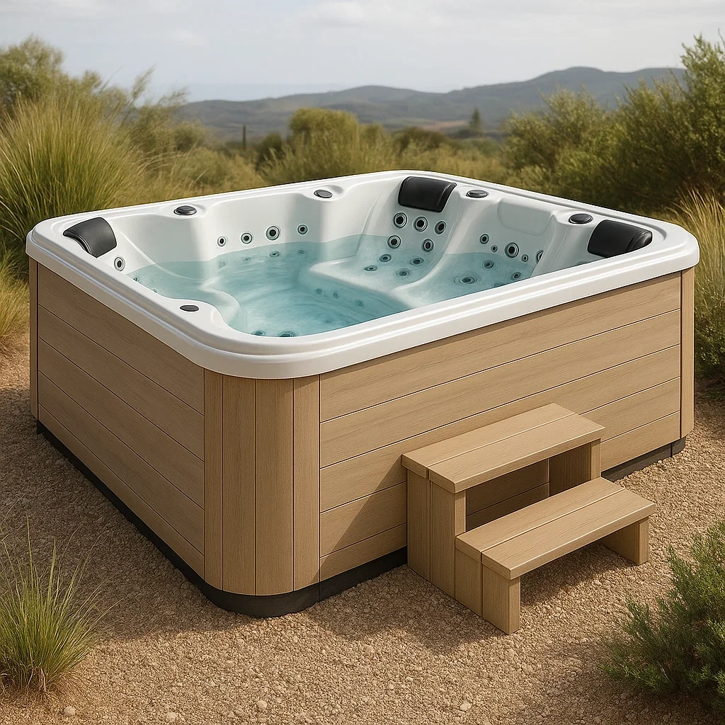 Spas rígidos 150x150x71cm 3 asientos forma cuadrada color marrón claro/blanco mEHrdqi435BX