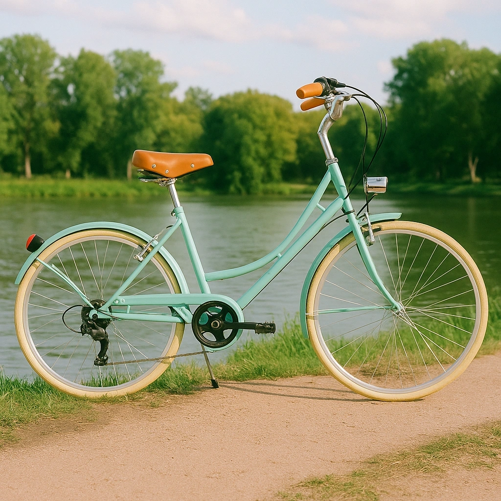 Bicicleta infantil verde menta, asiento marrón, cuadro de metal, apta para uso urbano, dimensiones 26 pulgadas - qemOnbHA84GZ