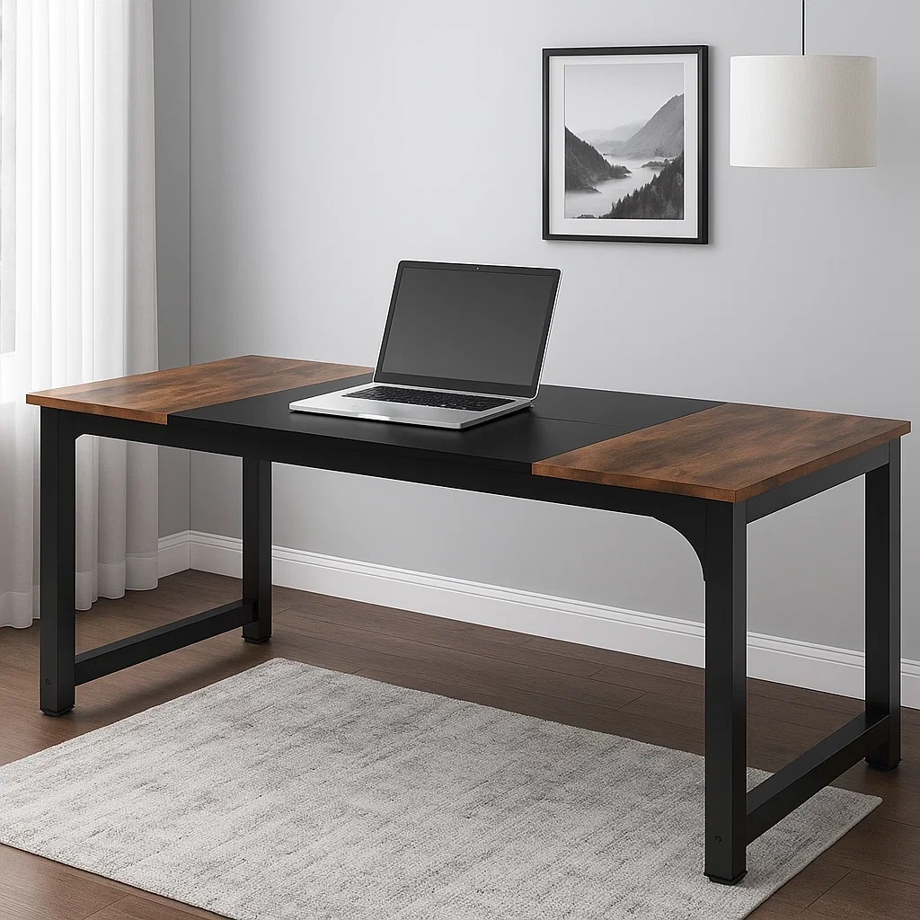 Escritorio moderno de oficina con estructura metálica y superficie de madera,120x60x75 cm - kwwEhou294rI