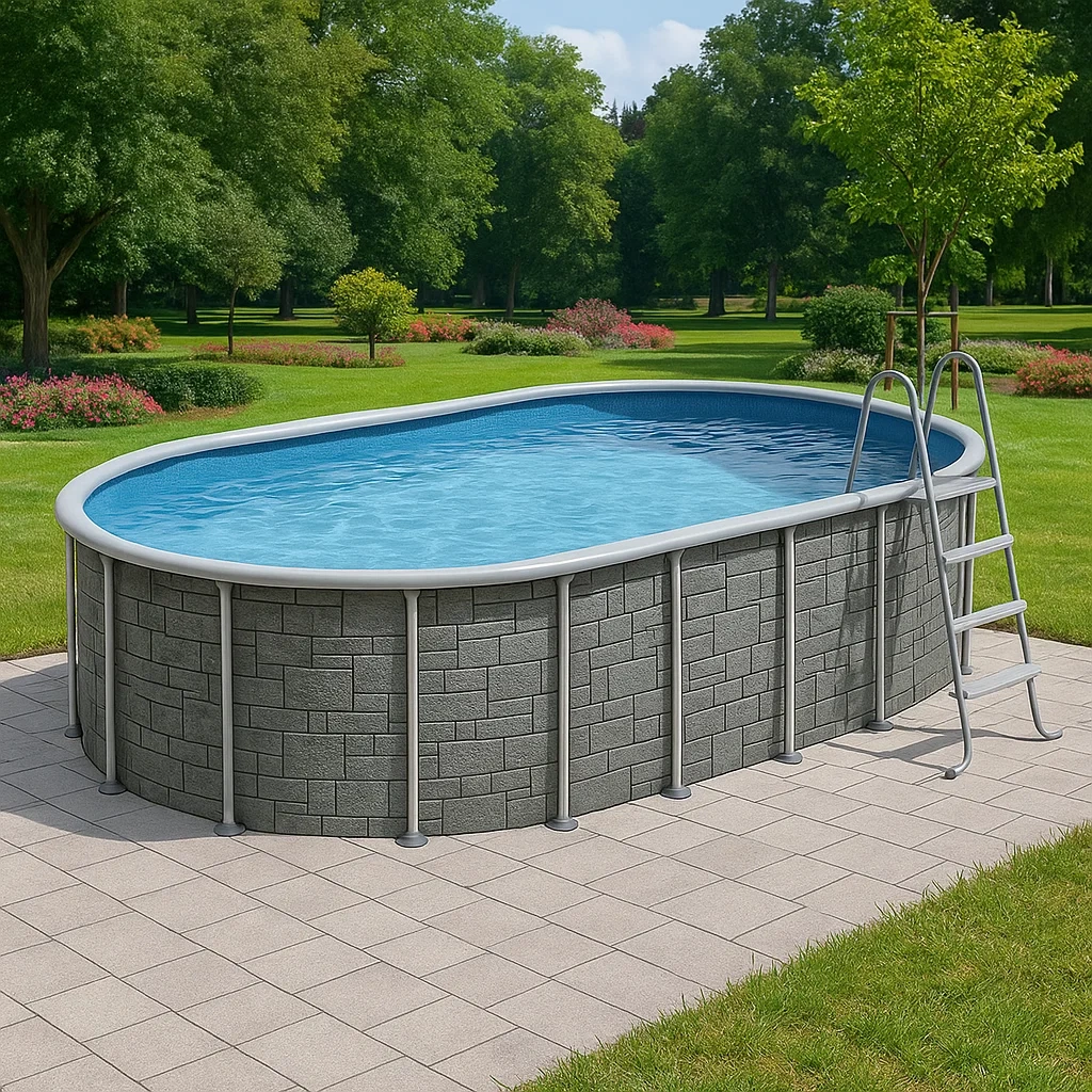 Piscina tubular ovalada desmontable con estructura de acero 418x243x98 cm gris/azul  stbEGsS137Jy