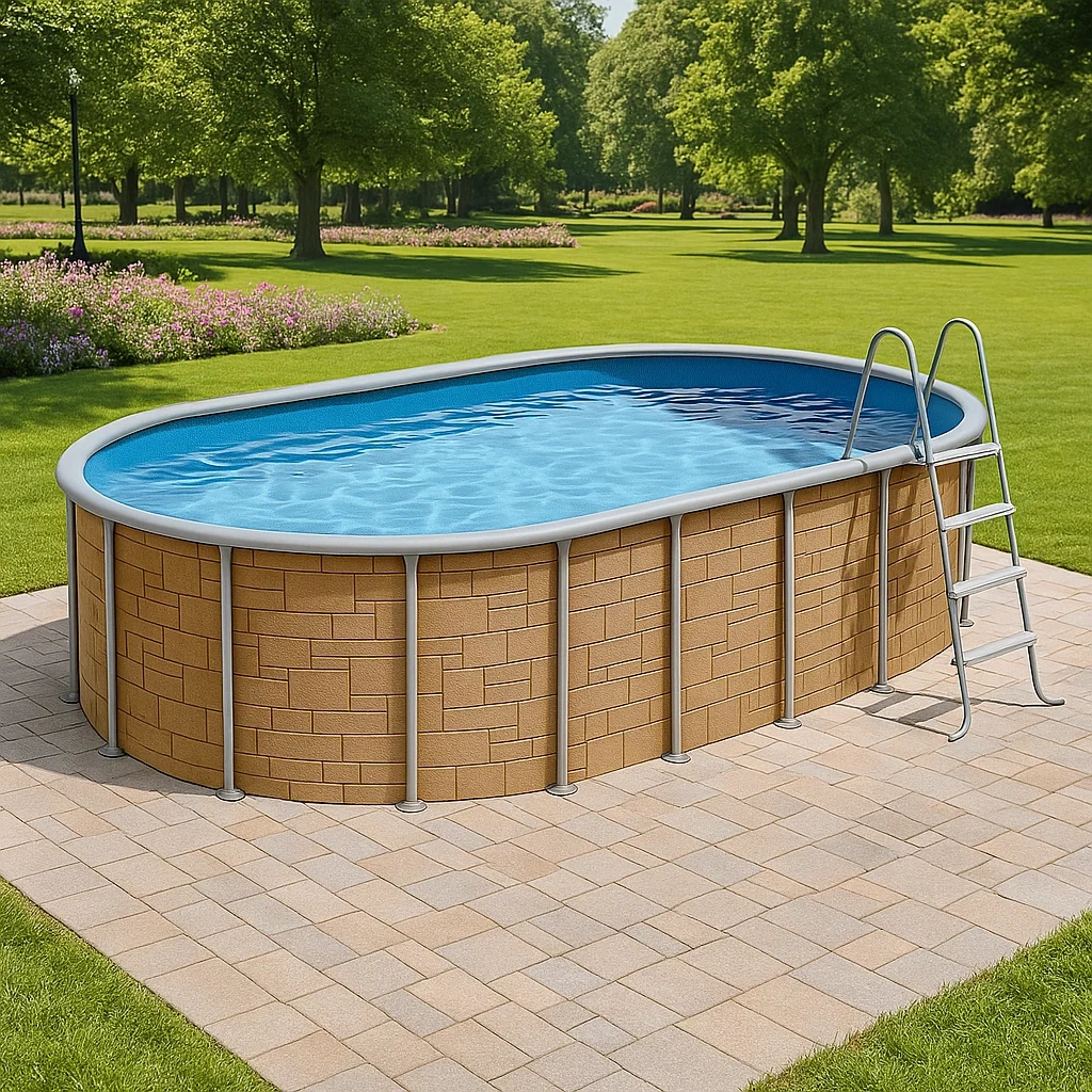 Piscina tubular ovalada desmontable de acero 418x243x98 cm Azul/Beige jpkEIfc132Ha