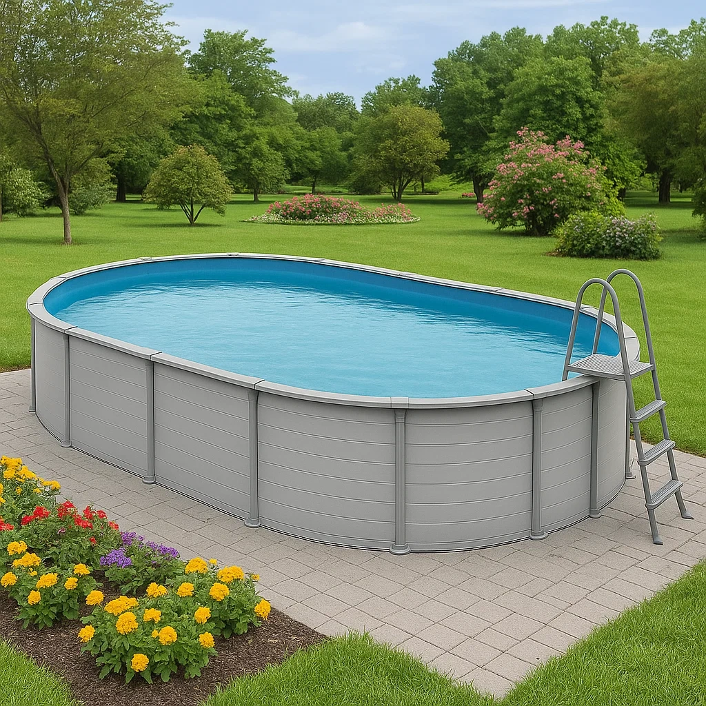 Piscina tubular desmontable ovalada 418x243x98 cm estructura de acero color gris KnStnBI133cz
