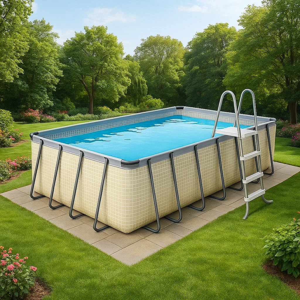 Piscina tubular rectangular 700x355x125 cm, color beige, con filtro y escalera IEKSalm173EZ