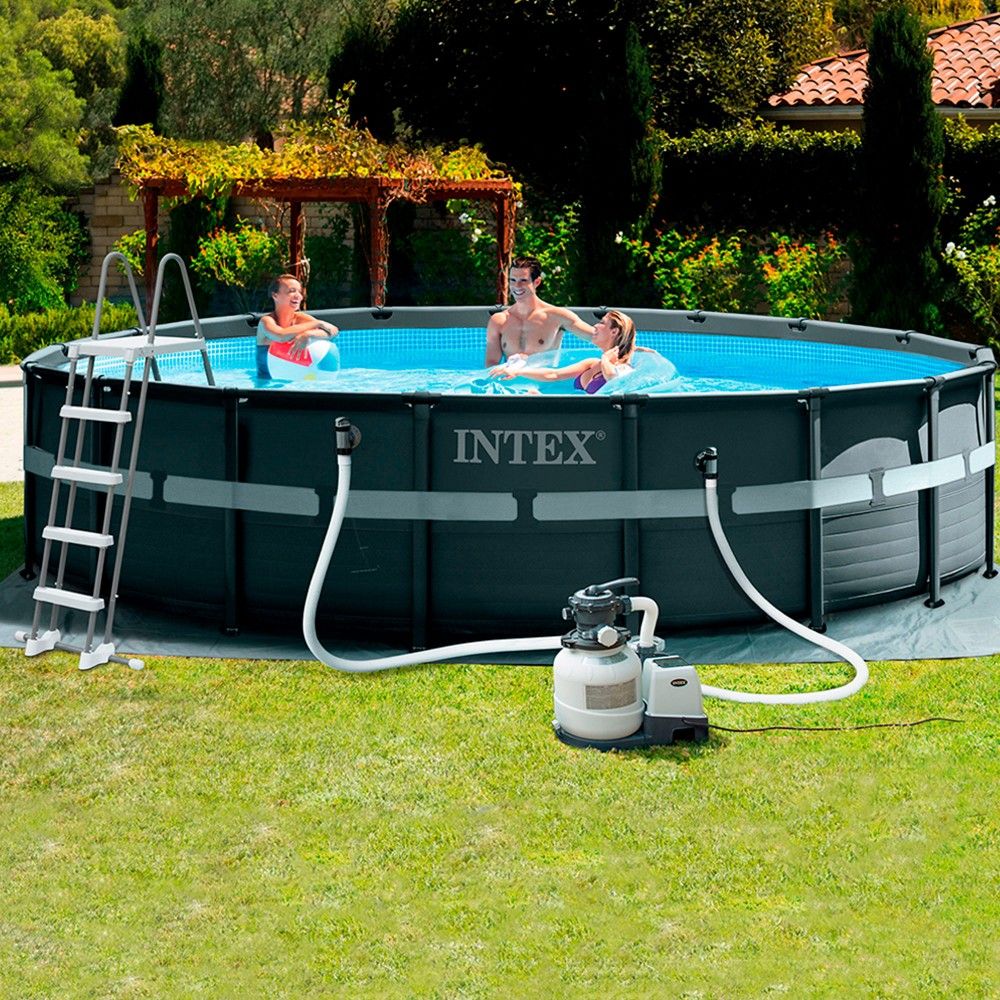 Piscina Desmontable Tubular Circular Pvc 549x132 Gris Oscuro Intex Con Depuradora